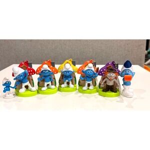 Smurfs Figure Lot Mushroom House Backpack Clips Clumsy Brainy Grouchy Vanity